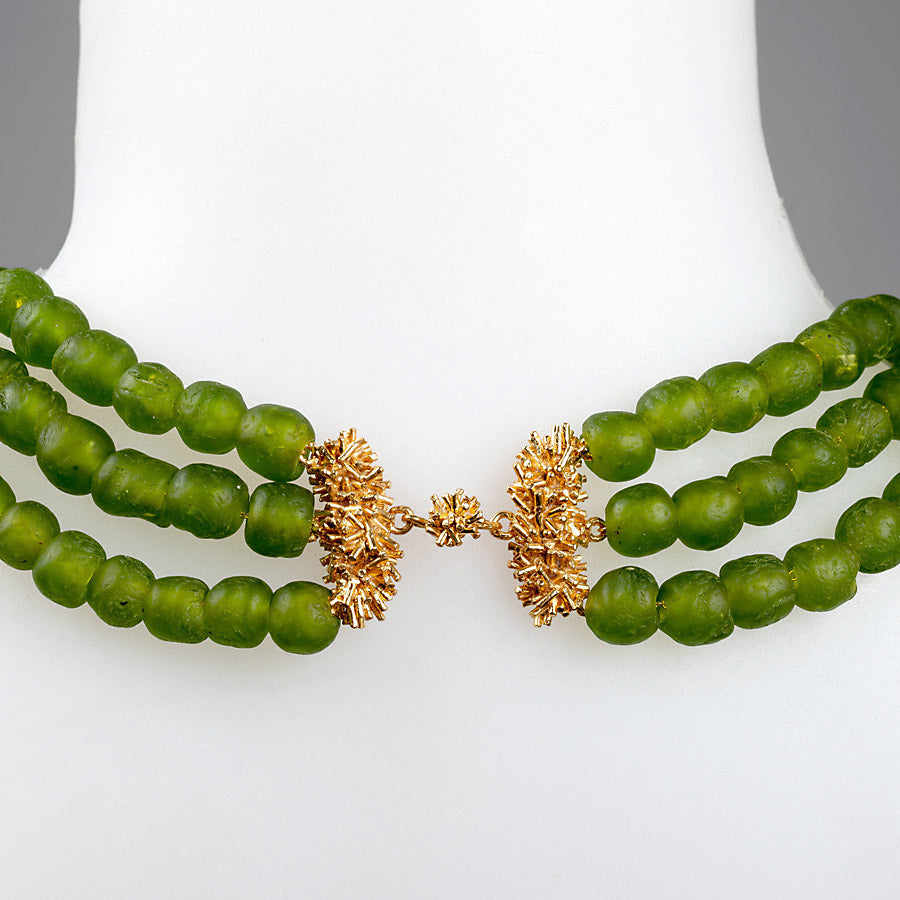 Olive African Recycled Glass Three Strand w/ Sprinkles Clasp