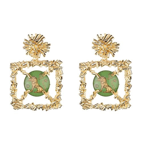 Sunburst & Vintage Glass Leo Zodiac Earrings