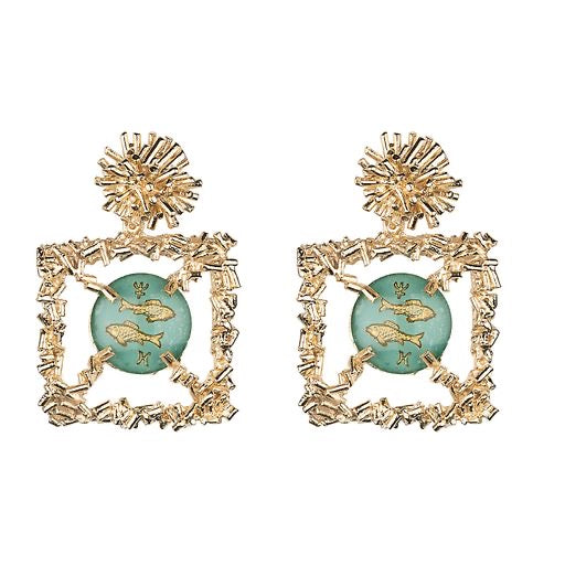 Sunburst & Vintage Glass Pisces Zodiac Earrings