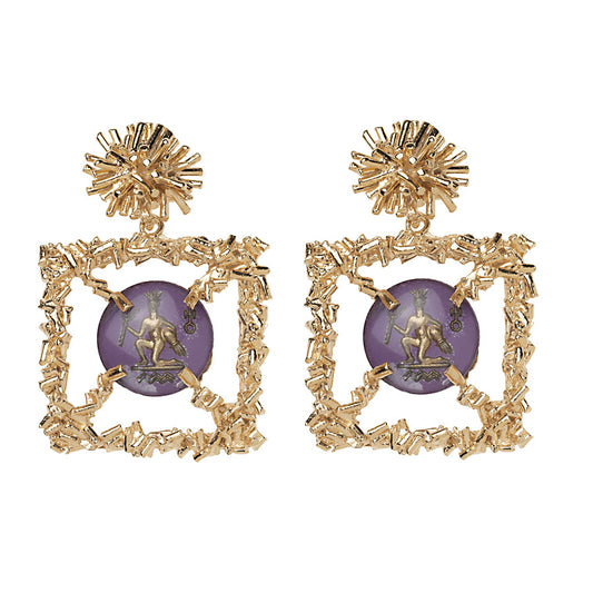 Sunburst & Vintage Glass Aquarius Zodiac Earrings