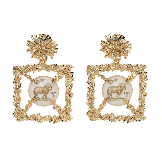 Sunburst & Vintage Glass Aries Zodiac Earrings