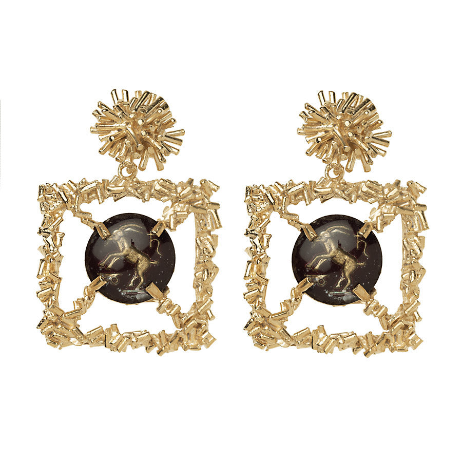 Sunburst & Vintage Glass Capricorn Zodiac Earrings