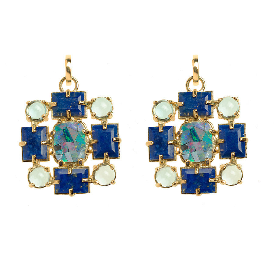 Huggie w/ Mosaic Opal, Lapis & Blue Topaz Earrings
