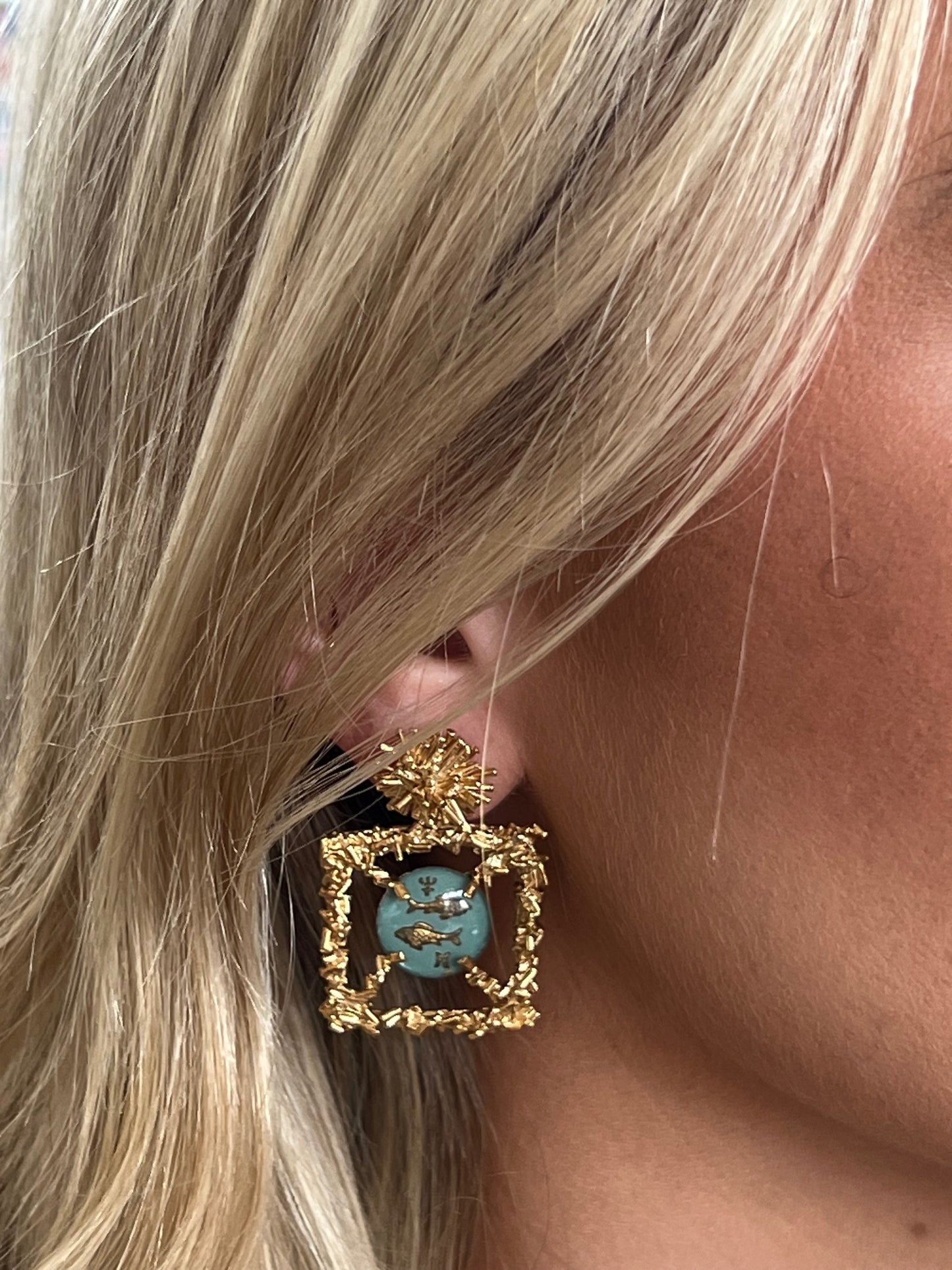 Sunburst & Vintage Glass Pisces Zodiac Earrings