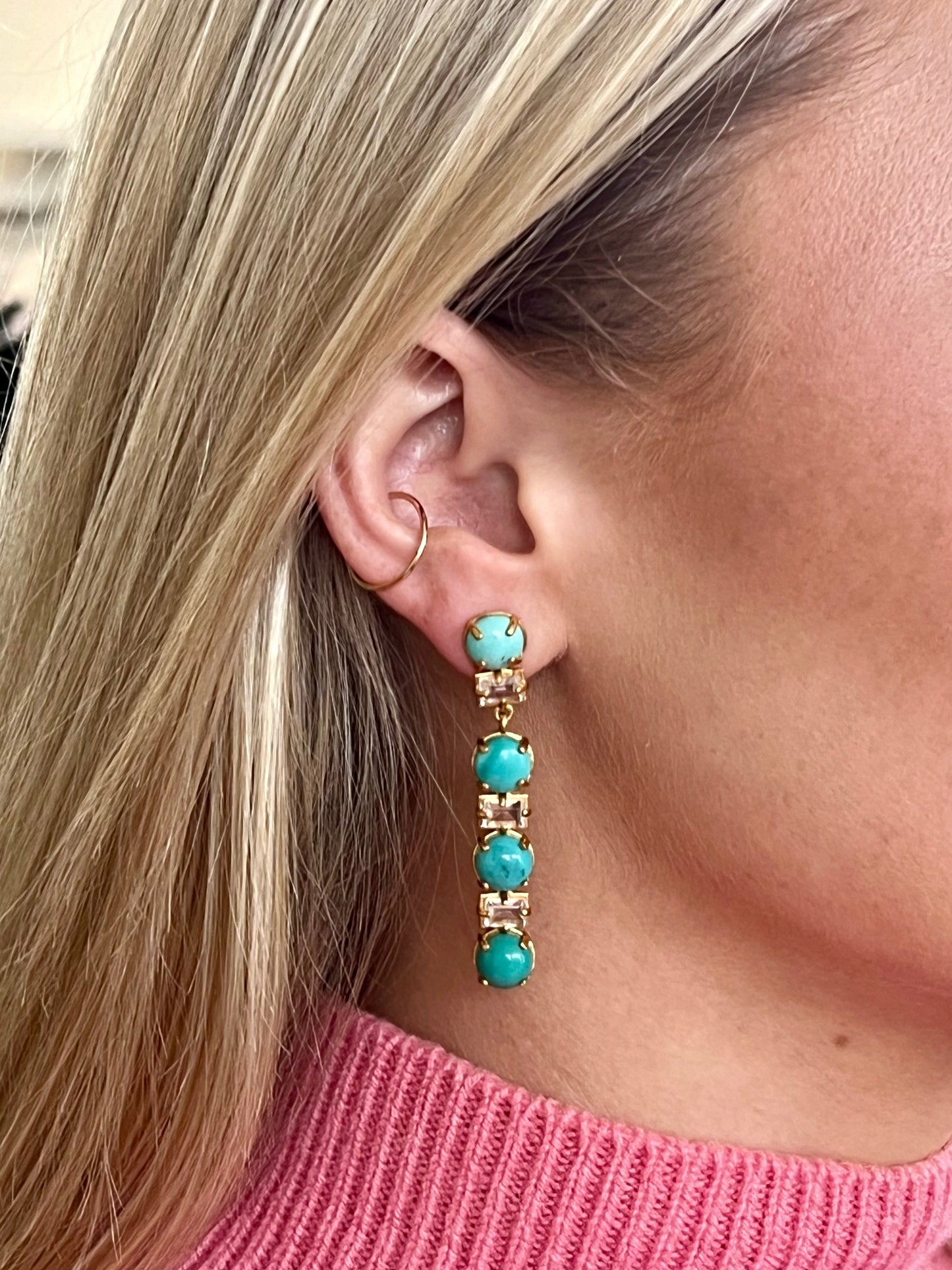 Turquoise & Rock Crystal Linear Earrings