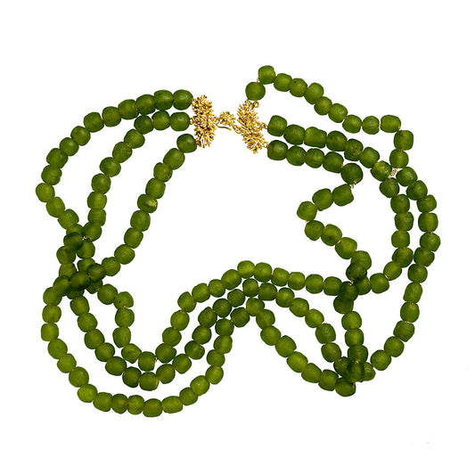 Olive African Recycled Glass Three Strand w/ Sprinkles Clasp