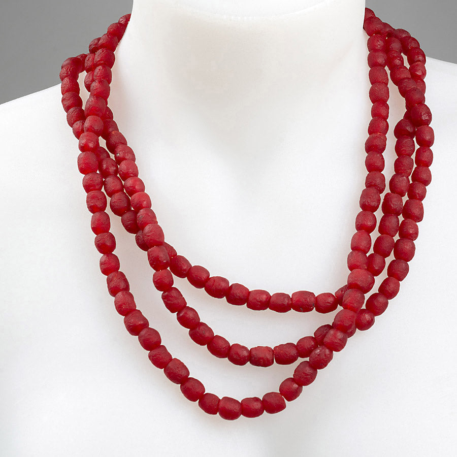 Red African Recycled Glass Three Strand w/ Sprinkles Clasp