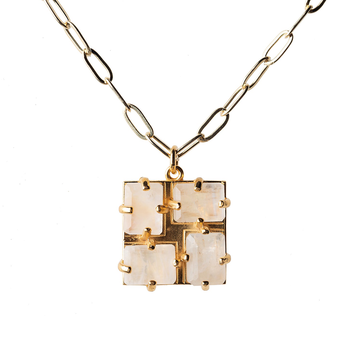 Four Moonstone Squared Charm Necklace