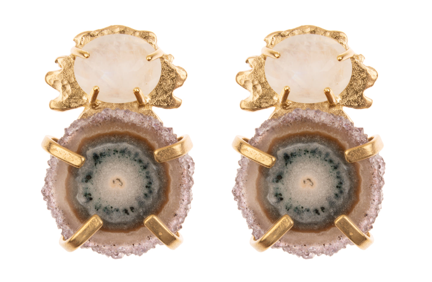 Amethyst Stalactite Slice and Kleck with Faceted Moonstone Earrings