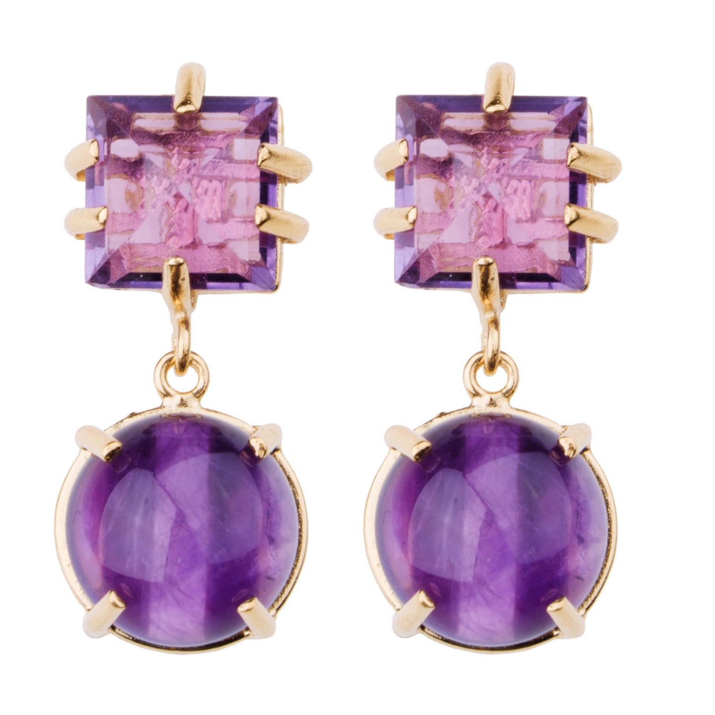 Amethyst Faceted Square & Cabachon Earring