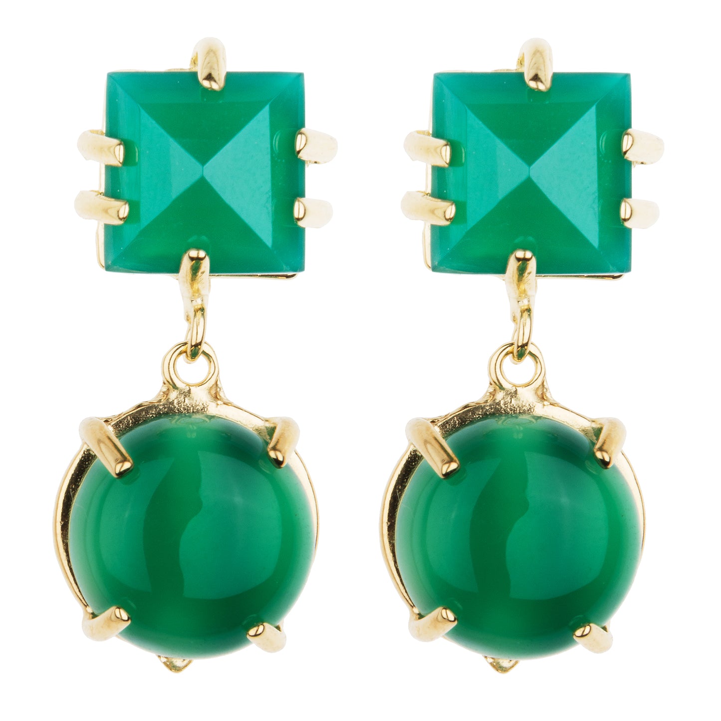 Green Onyx Faceted Square & Cabachon Earring