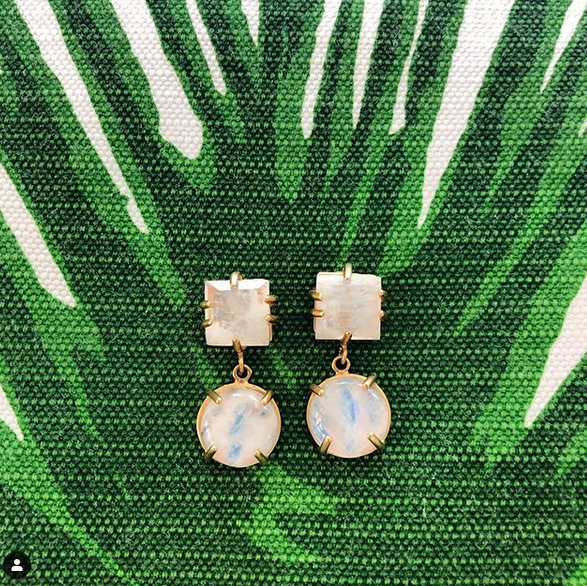 Rainbow Moonstone Faceted Square & Cabachon Earring