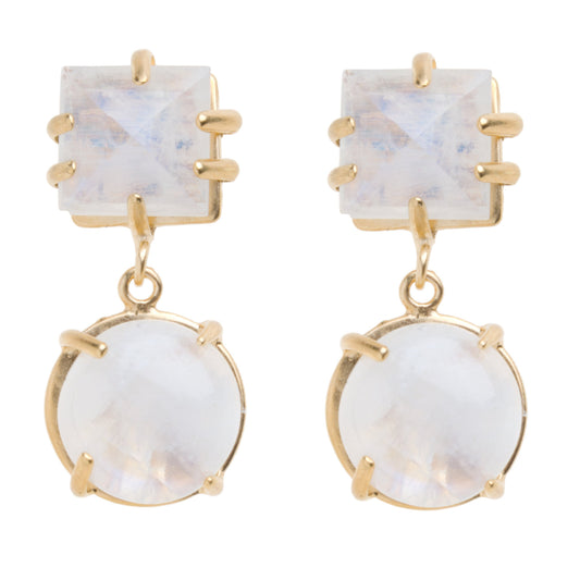 Rainbow Moonstone Faceted Square & Cabachon Earring