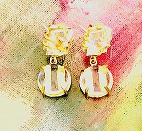 Rock Crystal Faceted Square & Cabachon Earring
