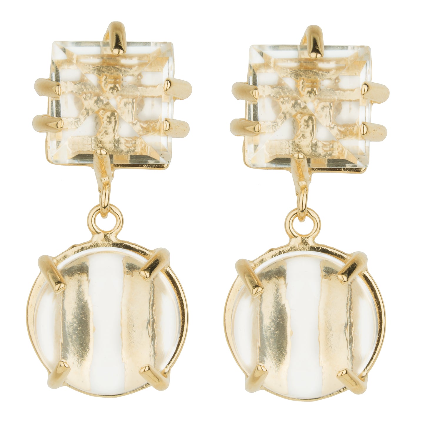 Rock Crystal Faceted Square & Cabachon Earring