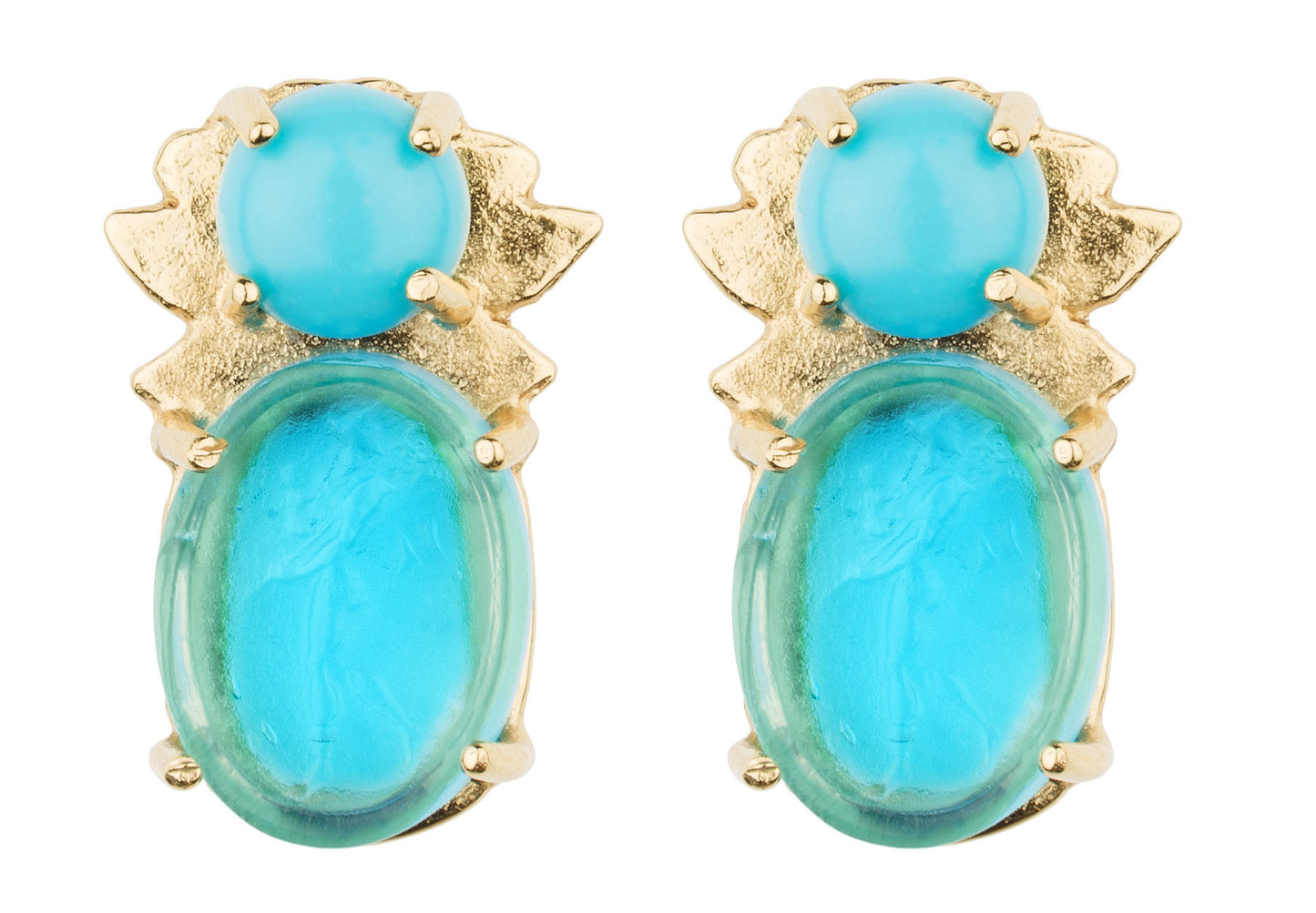 Kleck, Turquoise Intaglio & Sleeping Beauty Turquoise Cabochon Earring