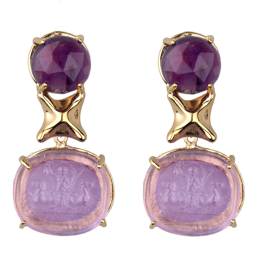 Faceted Amethyst and Lavender Triton Intaglio Earring
