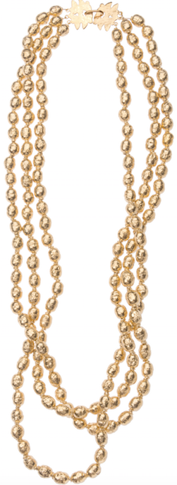 Klecks Clasp Three Strand Gold Trade Bead Necklace