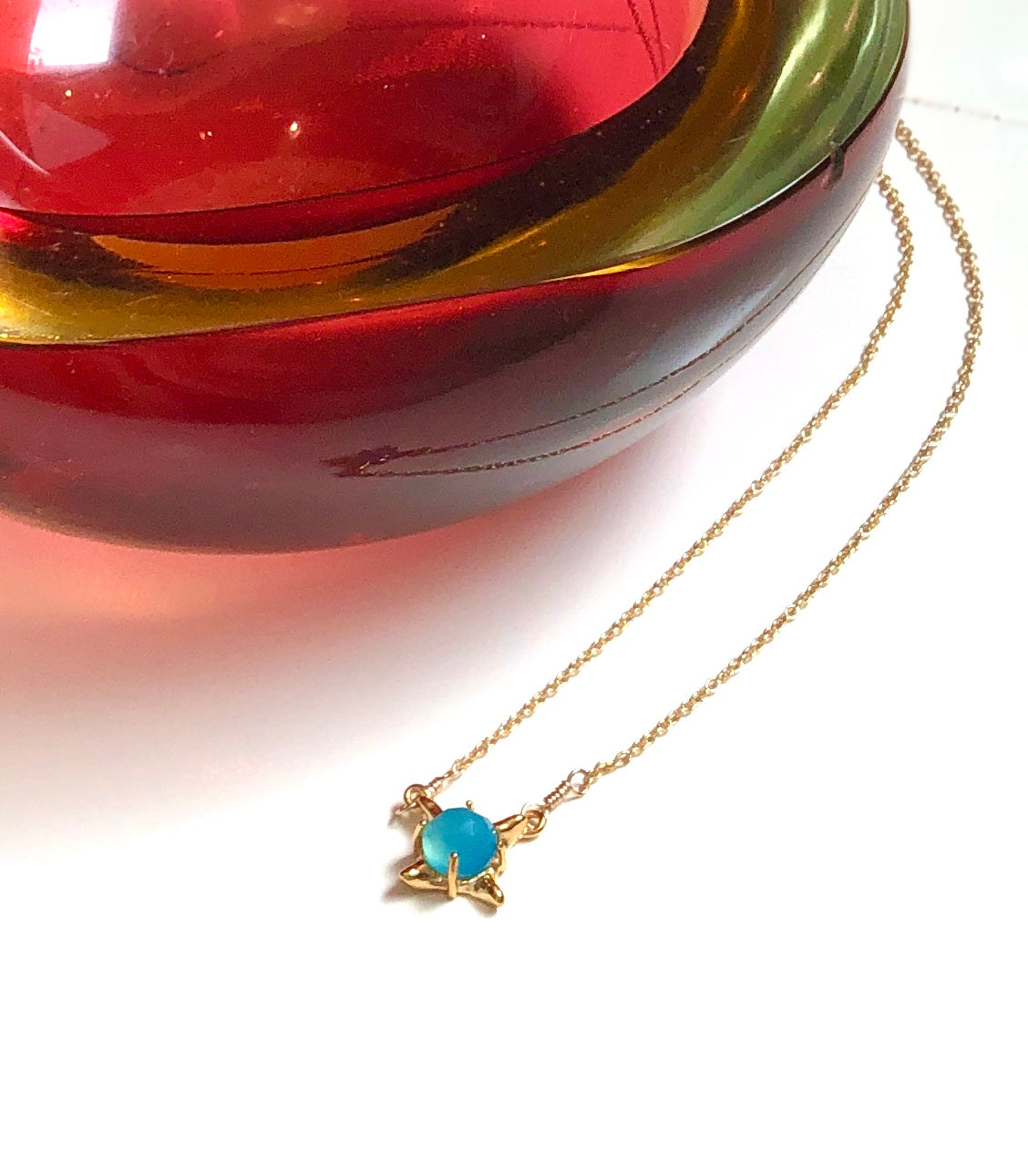 Small Pyramid with Faceted Blue Chalcedony Necklace