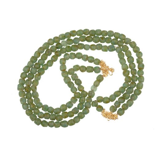 Aqua Green African Recycled Glass Three Strand w/ Sprinkles Clasp