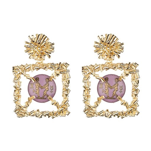 Sunburst & Vintage Glass Gemini Zodiac Earrings