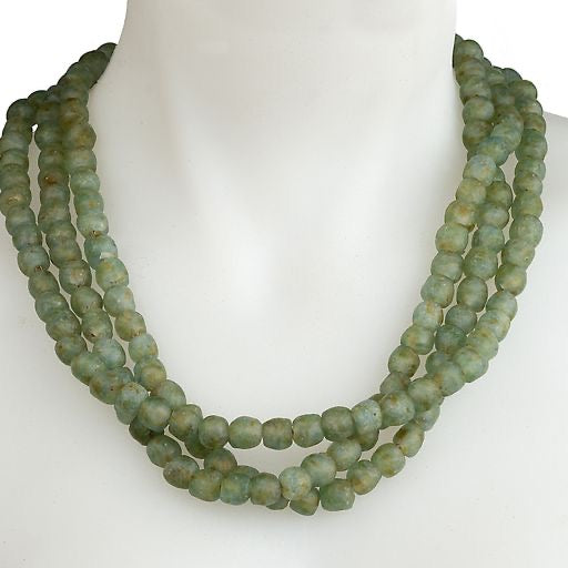 Aqua Green African Recycled Glass Three Strand w/ Sprinkles Clasp