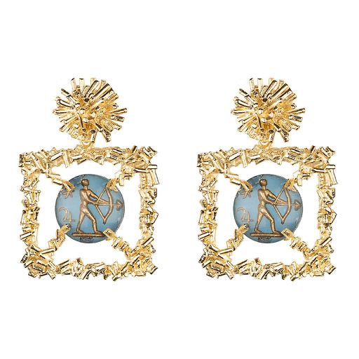 Sunburst & Vintage Glass Sagittarius Zodiac Earrings