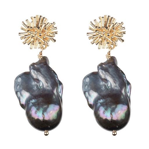 Sunburst with Baroque Peacock Pearl Earrings