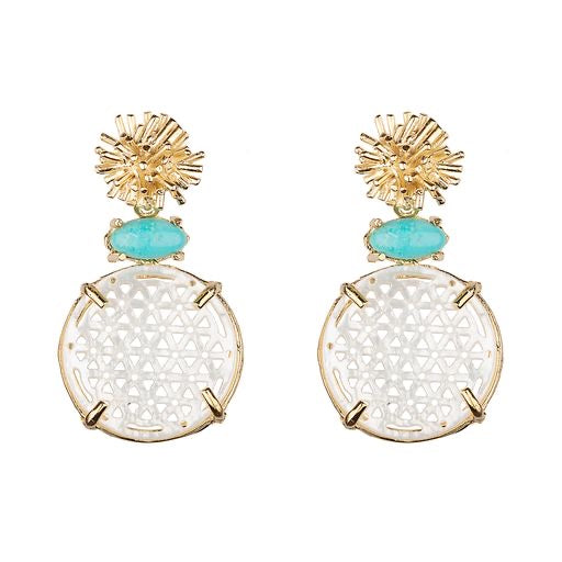 Sunburst with Turquoise & Geometric Mother of Pearl Earrings